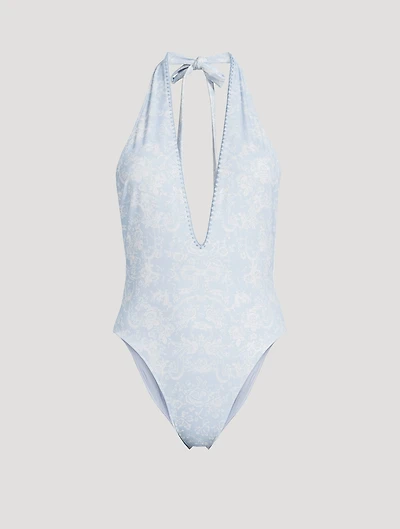 Meegan One-Piece Halter Swimsuit Floral Print