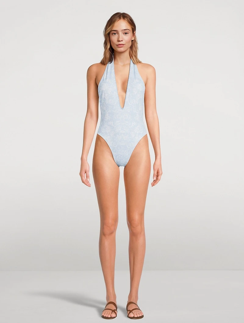 Meegan One-Piece Halter Swimsuit Floral Print