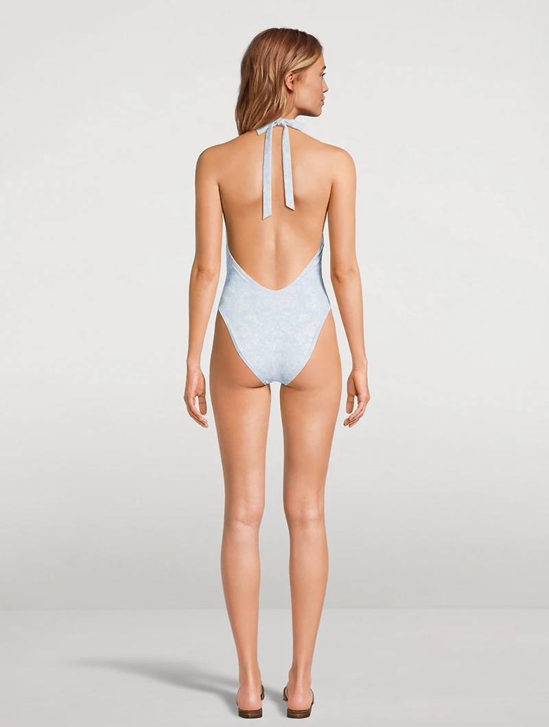 Meegan One-Piece Halter Swimsuit Floral Print