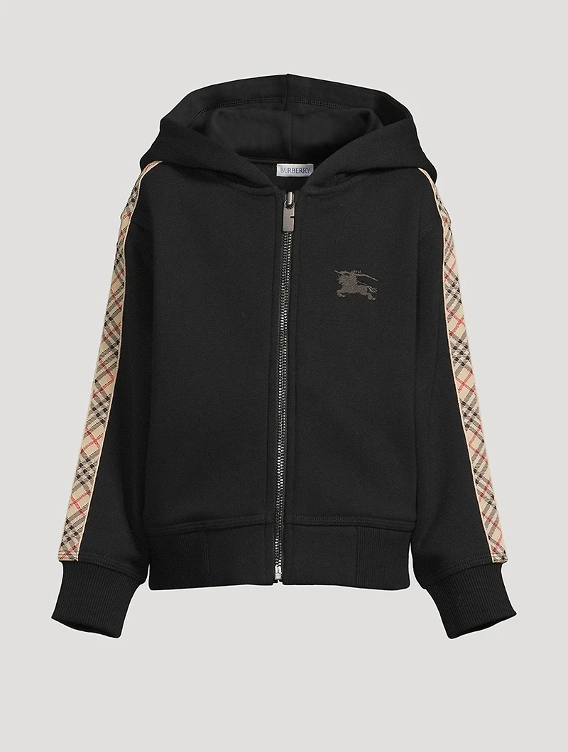 Check Trim Cotton Zip Hoodie