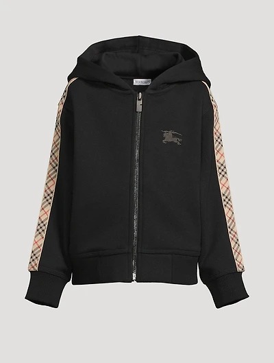 Check Trim Cotton Zip Hoodie