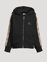 Check Trim Cotton Zip Hoodie