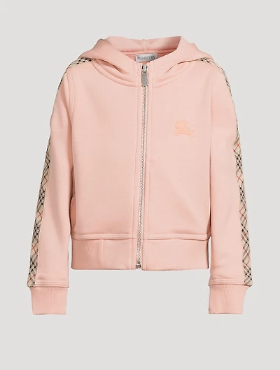 Cotton Zip Hoodie With Check Trim