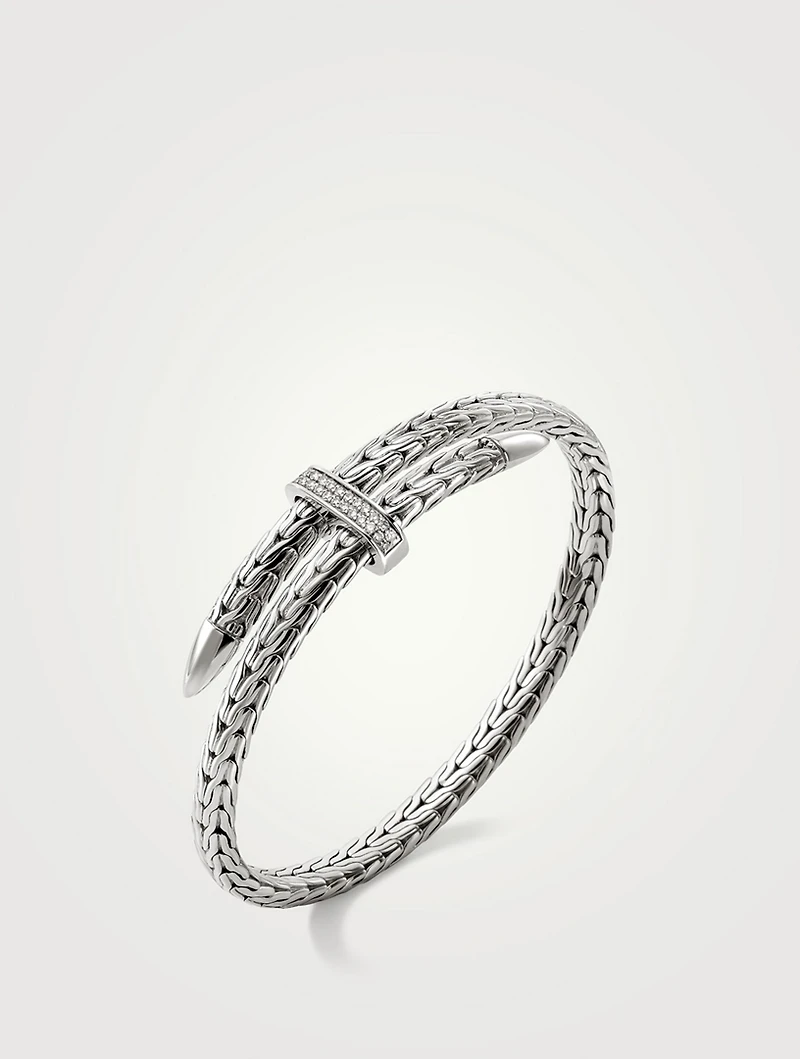Spear Sterling Silver Flex Cuff Bracelet With Diamonds