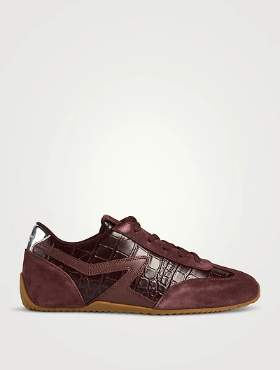 Retro Runner Ultra-Slim Croc-Embossed Leather Sneakers