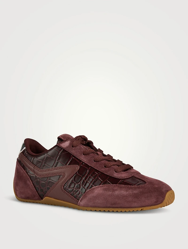Retro Runner Ultra-Slim Croc-Embossed Leather Sneakers