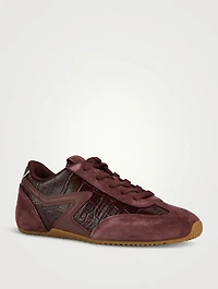 Retro Runner Ultra-Slim Croc-Embossed Leather Sneakers
