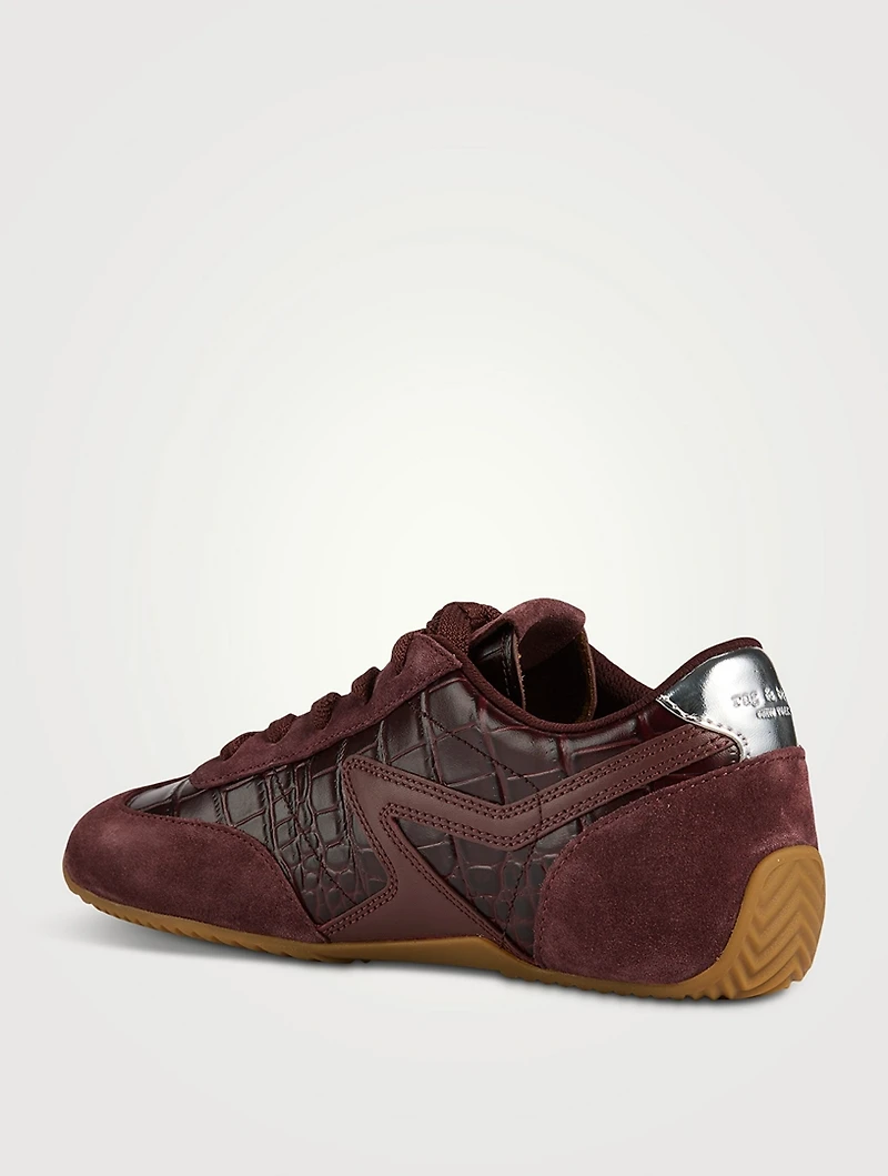 Retro Runner Ultra-Slim Croc-Embossed Leather Sneakers
