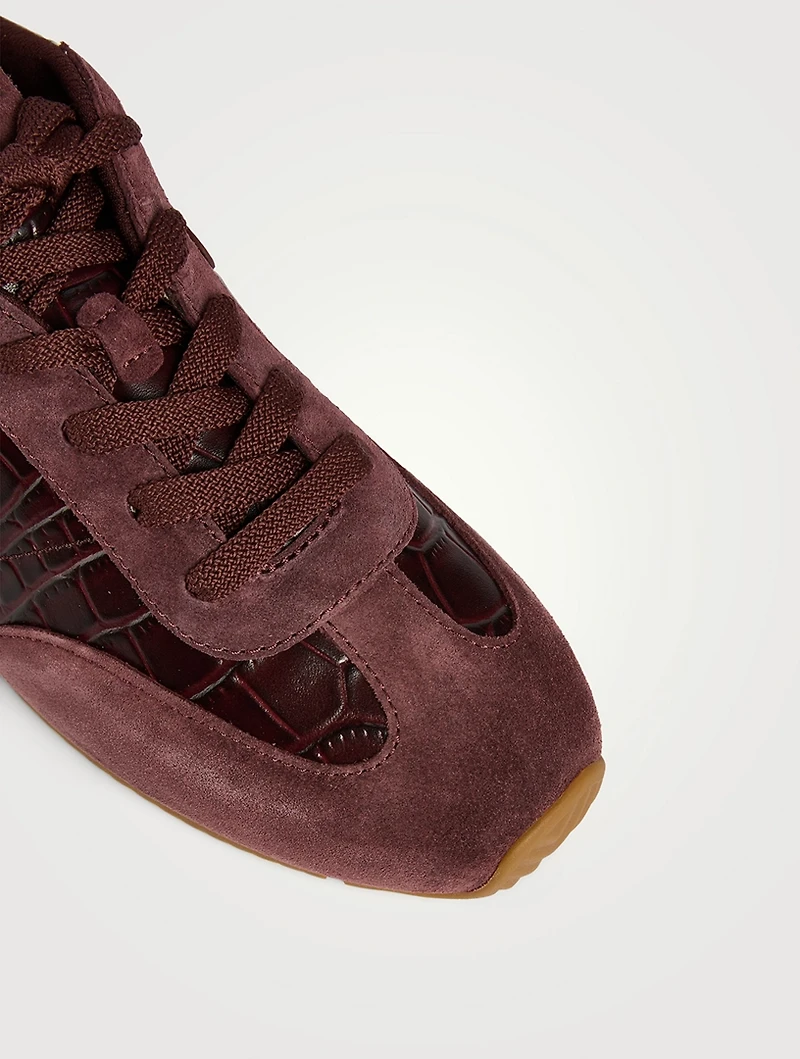 Retro Runner Ultra-Slim Croc-Embossed Leather Sneakers