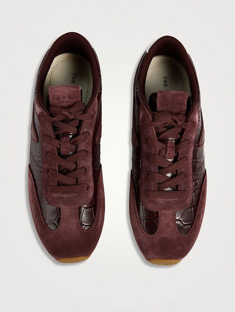 Retro Runner Ultra-Slim Croc-Embossed Leather Sneakers