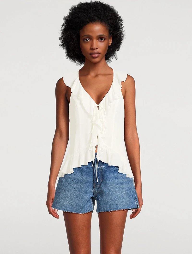 Paulette Ruffled Tie-Front Blouse