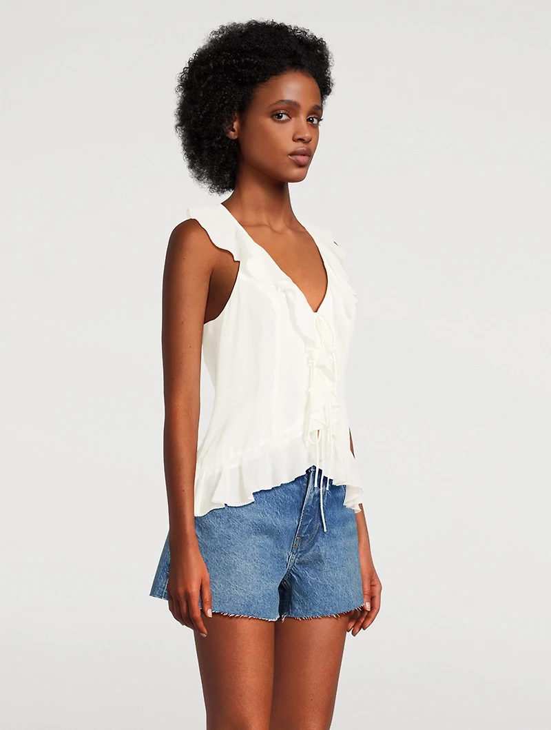 Paulette Ruffled Tie-Front Blouse
