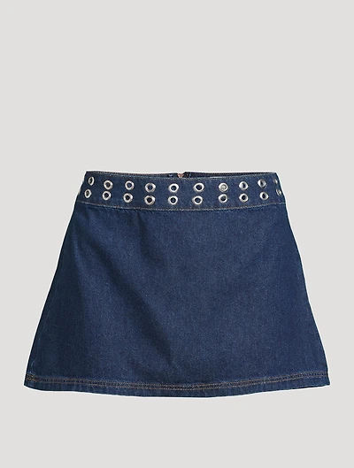 Jaylene Grommet-Trimmed Denim Mini Skirt