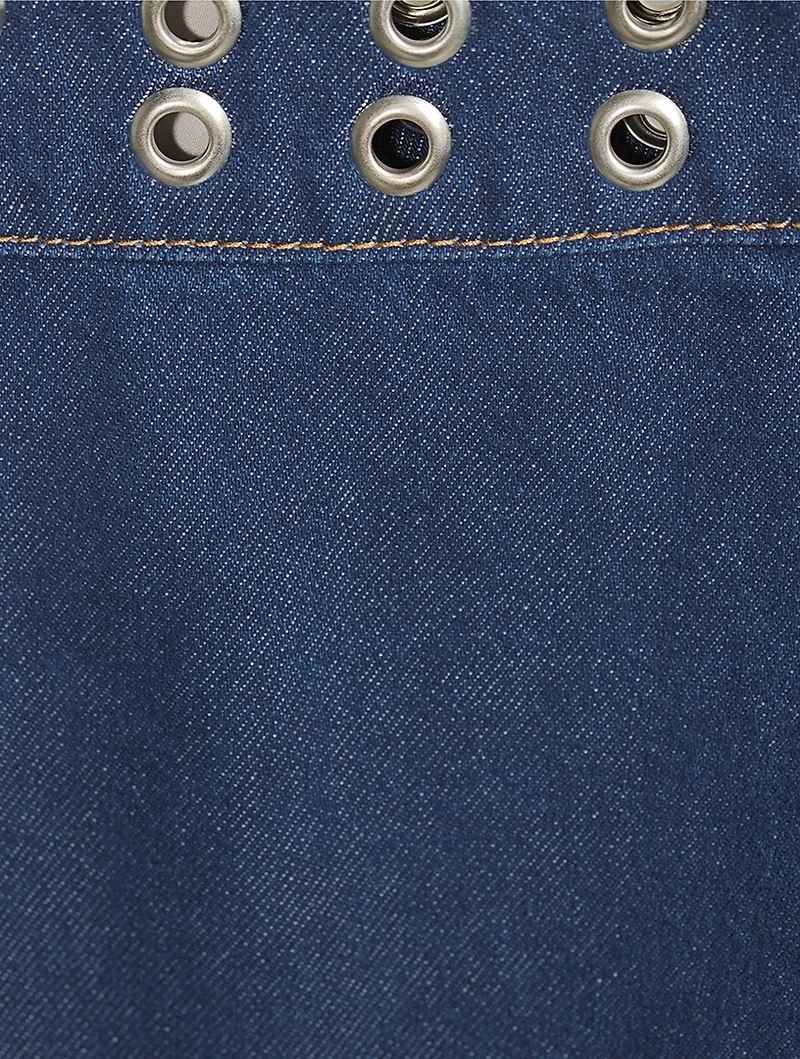 Jaylene Grommet-Trimmed Denim Mini Skirt