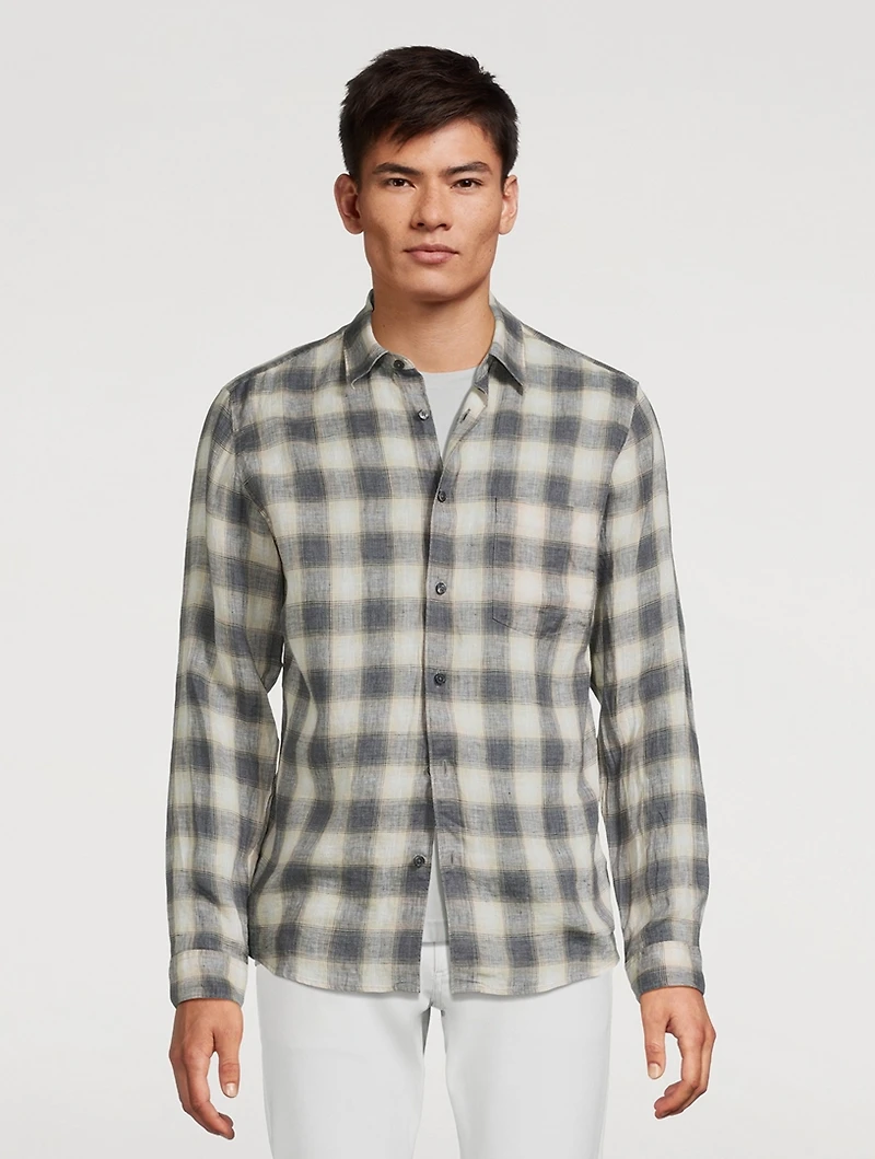Irving Linen Shirt Ombre Check Print