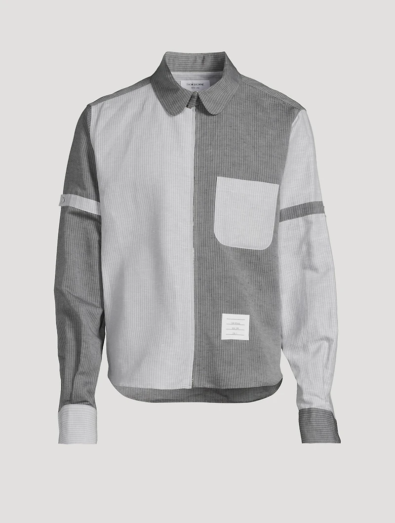 Zip Shirt Jacket Tonal University Stripe Print