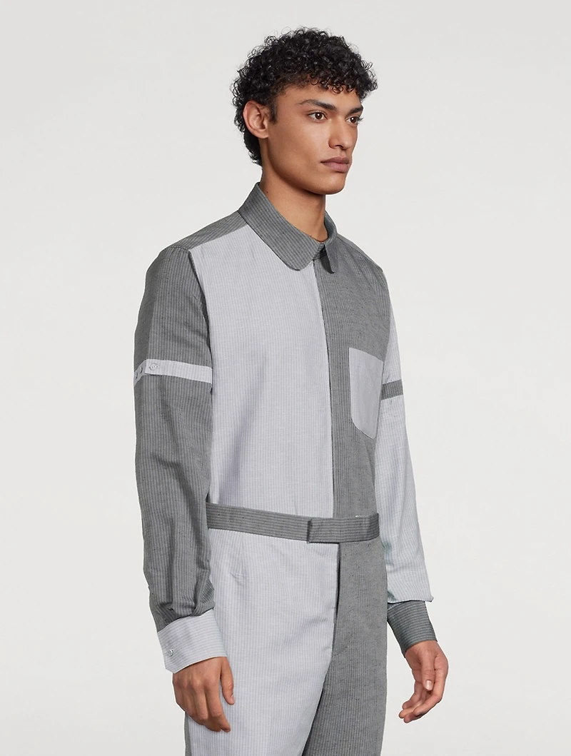 Zip Shirt Jacket Tonal University Stripe Print