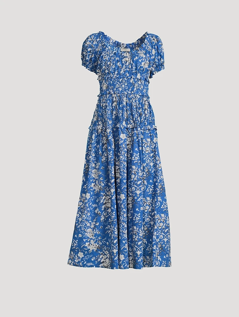 Leanne Smocked Midi Dress Floral Print