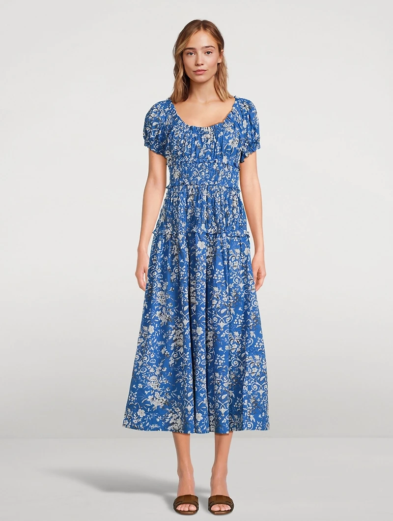 Leanne Smocked Midi Dress Floral Print