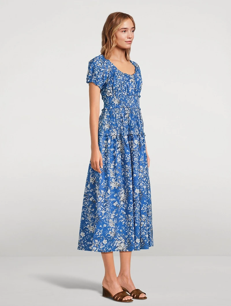 Leanne Smocked Midi Dress Floral Print