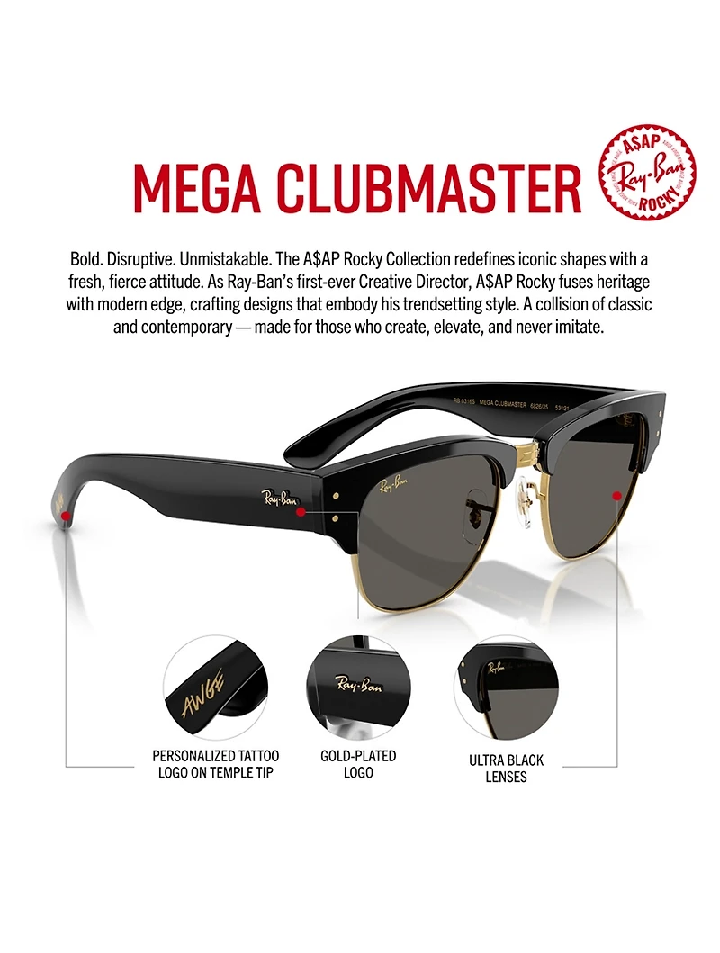 A$AP ROCKY Blacked Out Collection 0RB0316S Mega Clubmaster Square Sunglasses