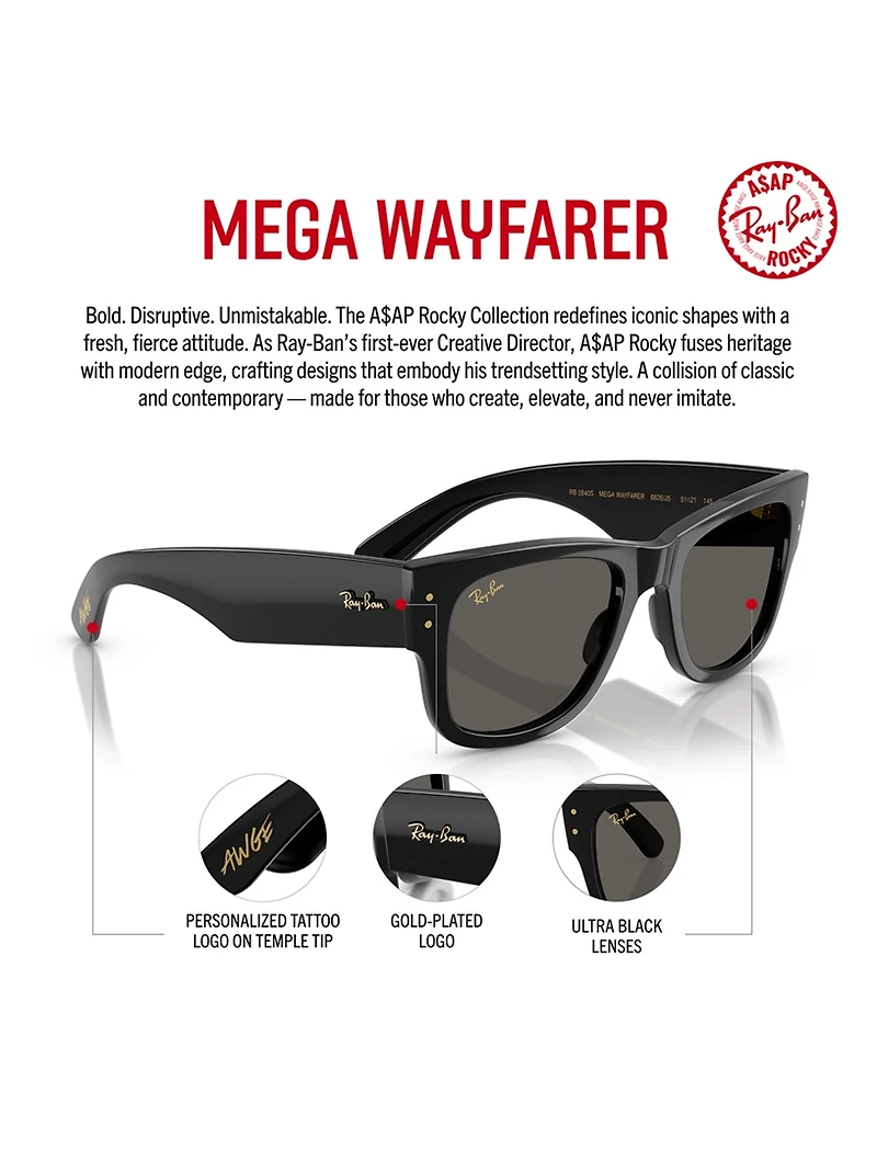 A$AP ROCKY Blacked Out Collection 0RB0840SF Mega Wayfarer Square Sunglasses