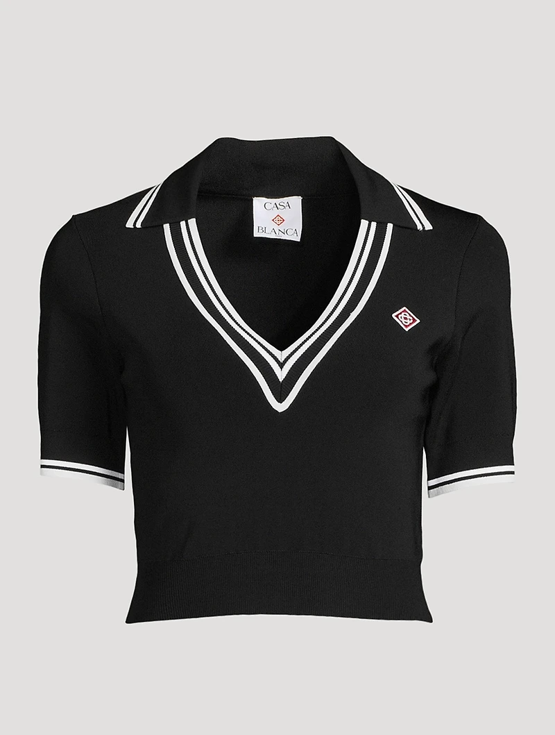 Cropped Knit Polo Shirt