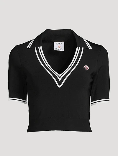 Cropped Knit Polo Shirt