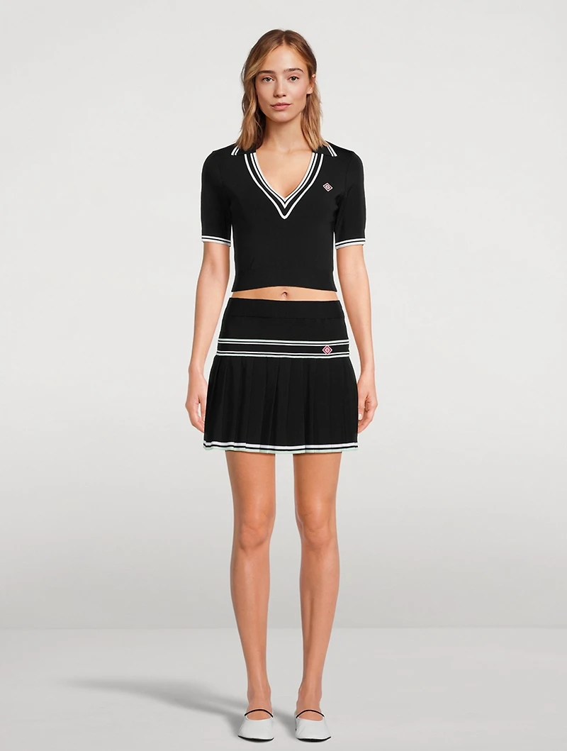 Cropped Knit Polo Shirt