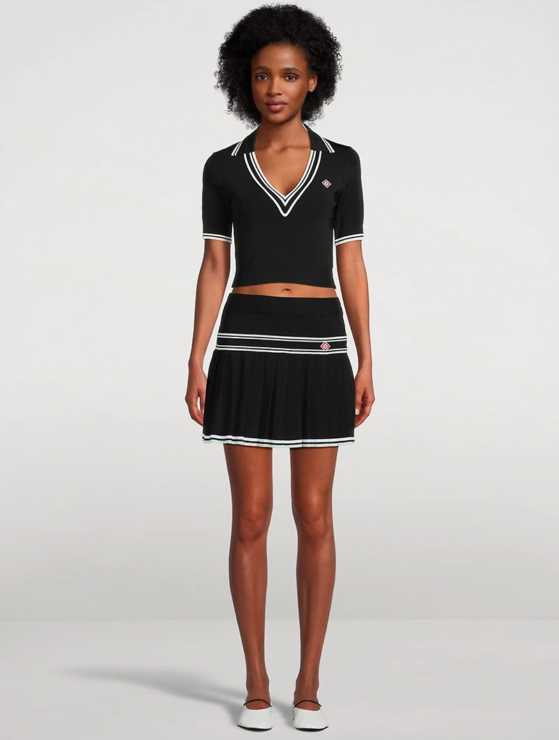 Pleated Knit Mini Skirt