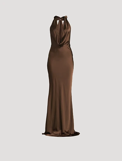 Pearl Satin Halter Gown