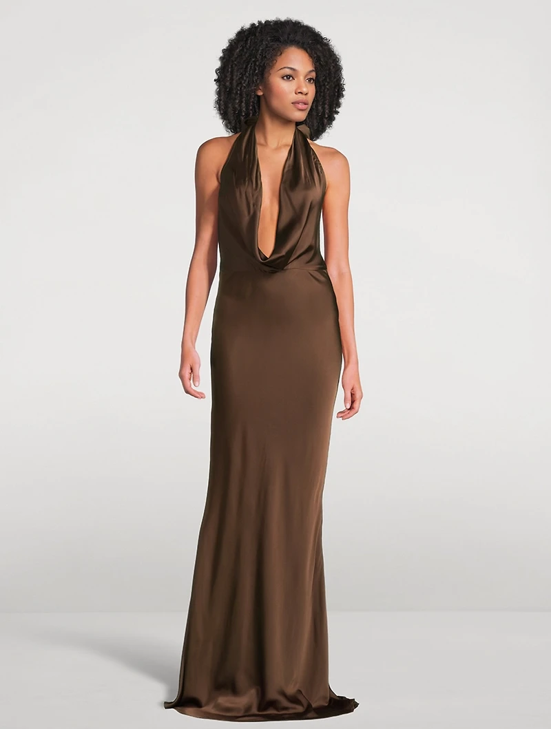 Pearl Satin Halter Gown