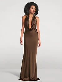 Pearl Satin Halter Gown