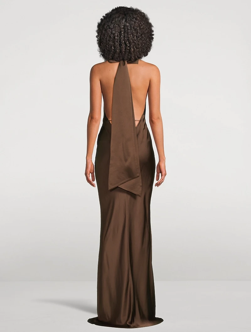 Pearl Satin Halter Gown