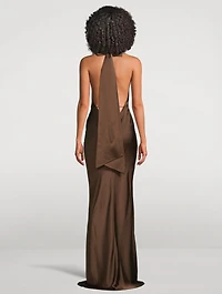 Pearl Satin Halter Gown
