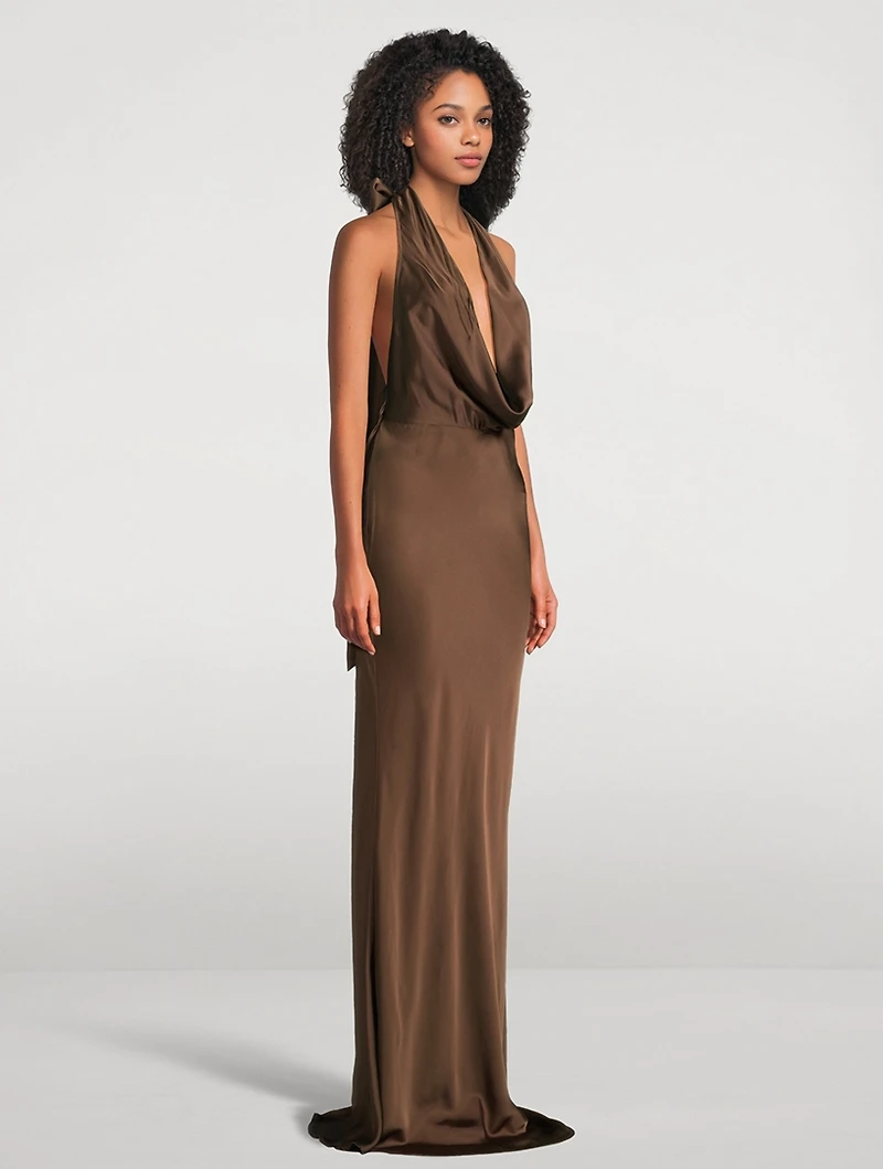 Pearl Satin Halter Gown