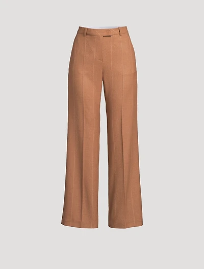 Wide-Leg Wool Trousers Pinstripe Print
