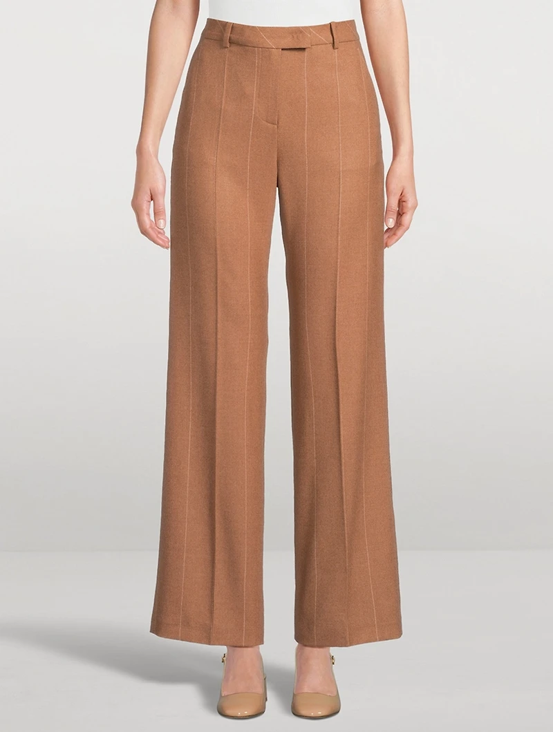 Wide-Leg Wool Trousers Pinstripe Print