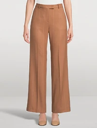 Wide-Leg Wool Trousers Pinstripe Print