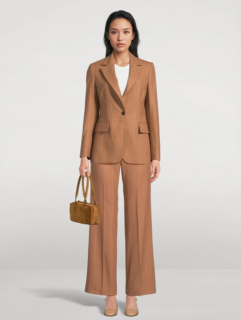 Wide-Leg Wool Trousers Pinstripe Print