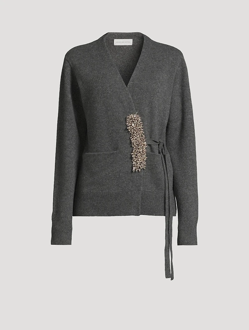 Tiah Embellished Cashmere Wrap Cardigan