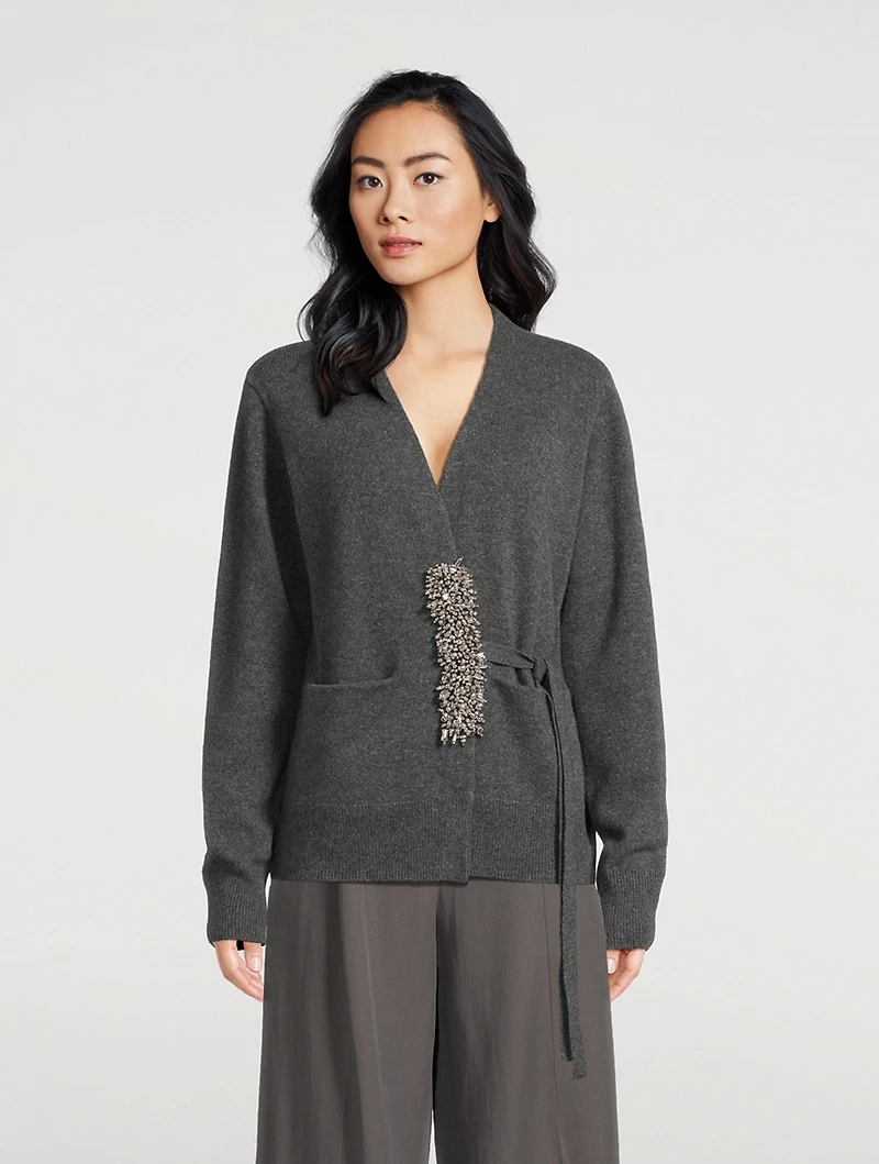 Tiah Embellished Cashmere Wrap Cardigan
