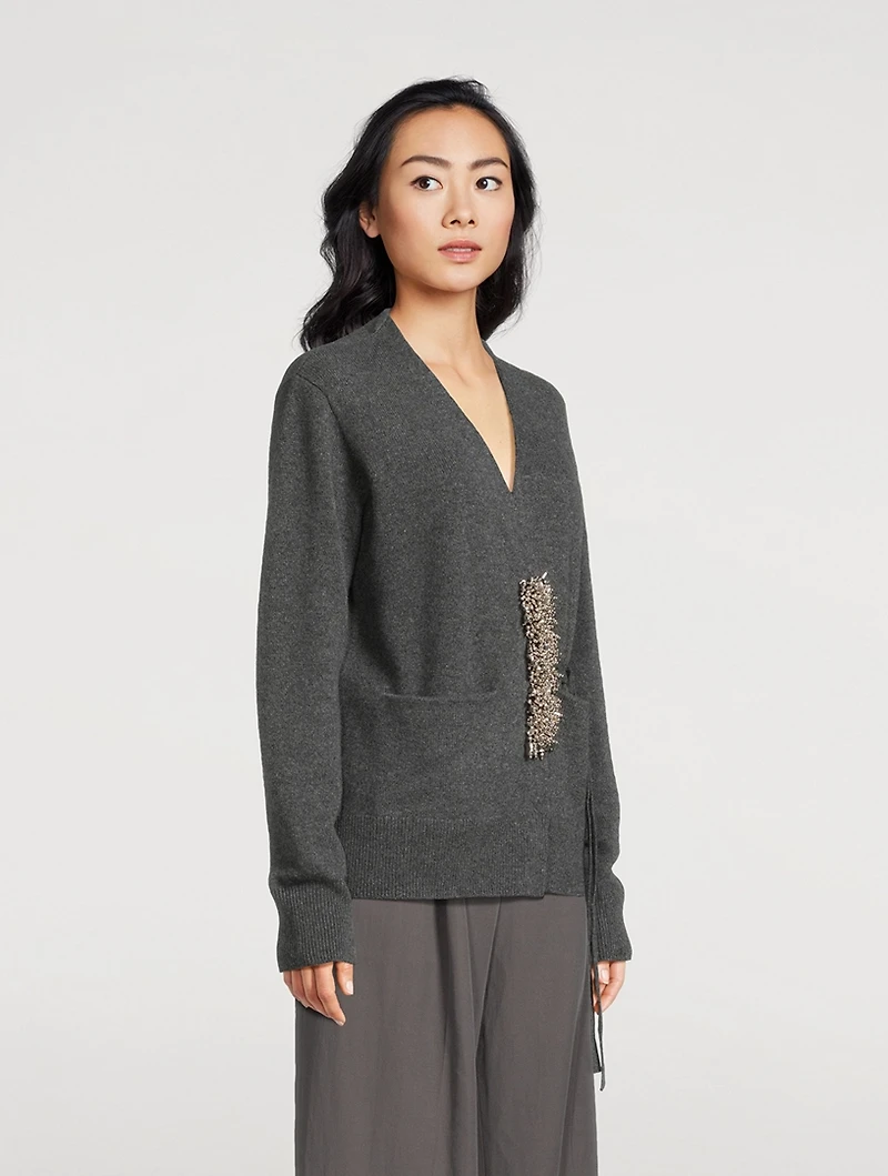 Tiah Embellished Cashmere Wrap Cardigan