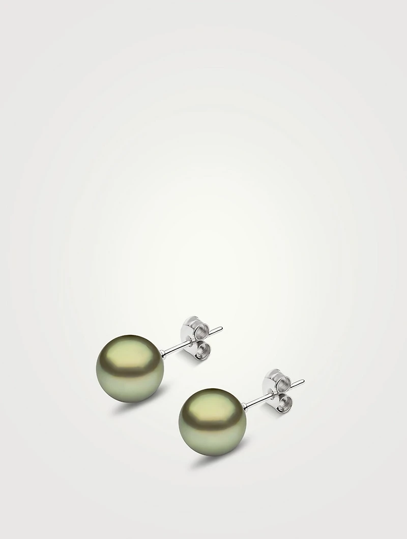 Classic 18K White Gold Pistachio Tahitian Pearl Earrings