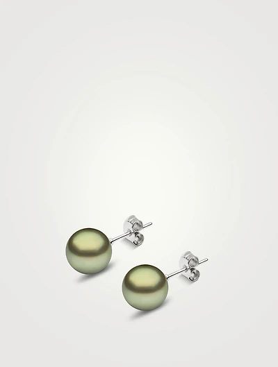 Classic 18K White Gold Pistachio Tahitian Pearl Earrings
