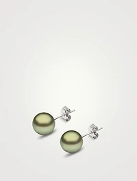 Classic 18K White Gold Pistachio Tahitian Pearl Earrings