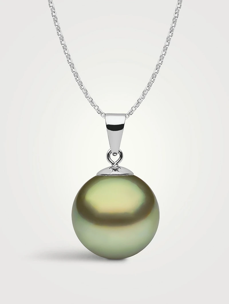 Classic 18K White Gold Pistachio Tahitian Pearl Pendant Necklace