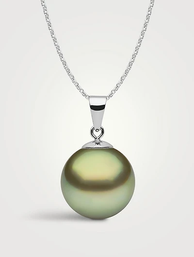 Classic 18K White Gold Pistachio Tahitian Pearl Pendant Necklace