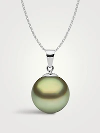 Classic 18K White Gold Pistachio Tahitian Pearl Pendant Necklace