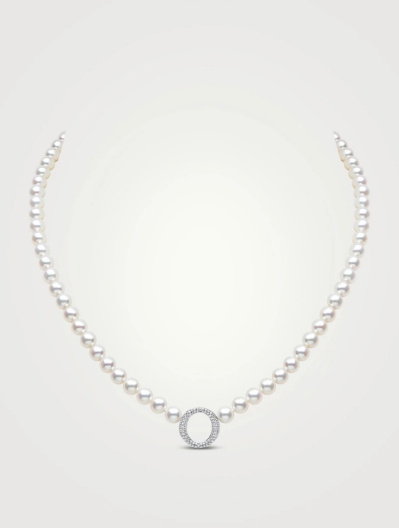 O By Yoko 18K White Gold Pearl Necklace With Diamonds